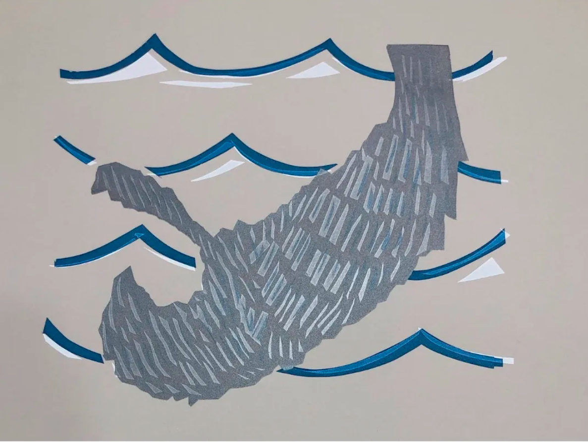 Original Salty Beard artwork: an abstract grey beard floating among layered blue and white waves